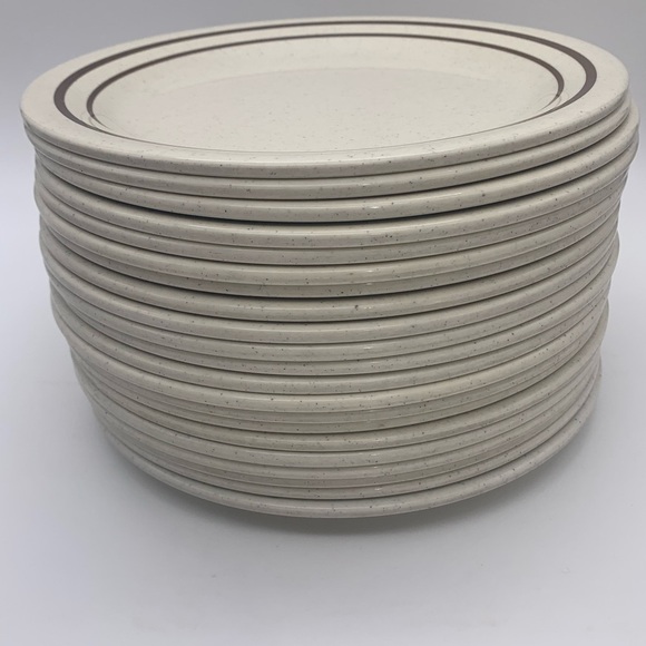 Set Of 20 G.E.T. Melamine Vintage Plates 9” #BF-090-A Beige Brown Strips Speckle - Picture 3 of 5